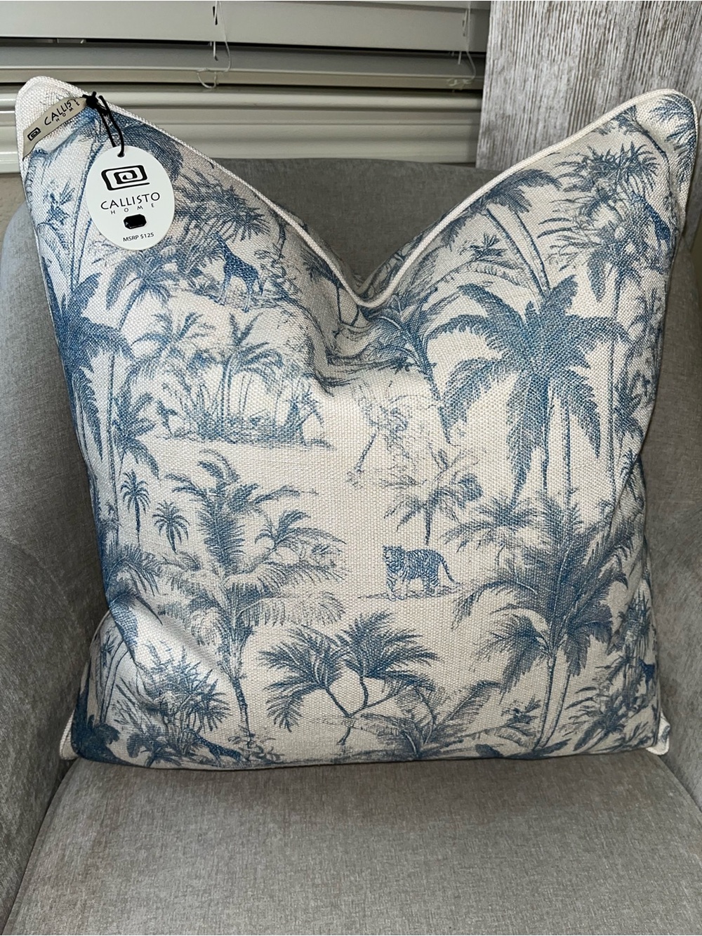1-NWT CALLISTO HOME TROPICAL JUNGLE DESIGN LUXURY LINEN BLEND DECORATIVE PILLOW